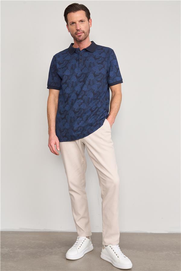 Çetinkaya Mentality 4138 Polo Yaka Rejenere Pike Metraj Baskı Regular T-Shirt Lacivert