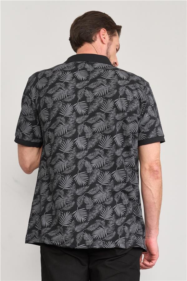 Çetinkaya Mentality 4139 Polo Yaka Rejenere Pike Metraj Baskı Regular T-Shirt Siyah