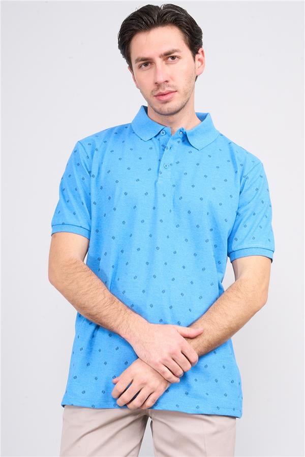 Çetinkaya Mentality 4139 Polo Yaka Rejenere Pike Metraj Baskı Regular T-Shirt Açık Mavi