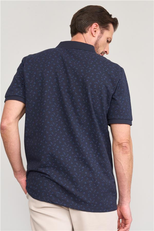 Çetinkaya Mentality 4140 Polo Yaka Rejenere Pike Metraj Baskı Regular T-Shirt Lacivert