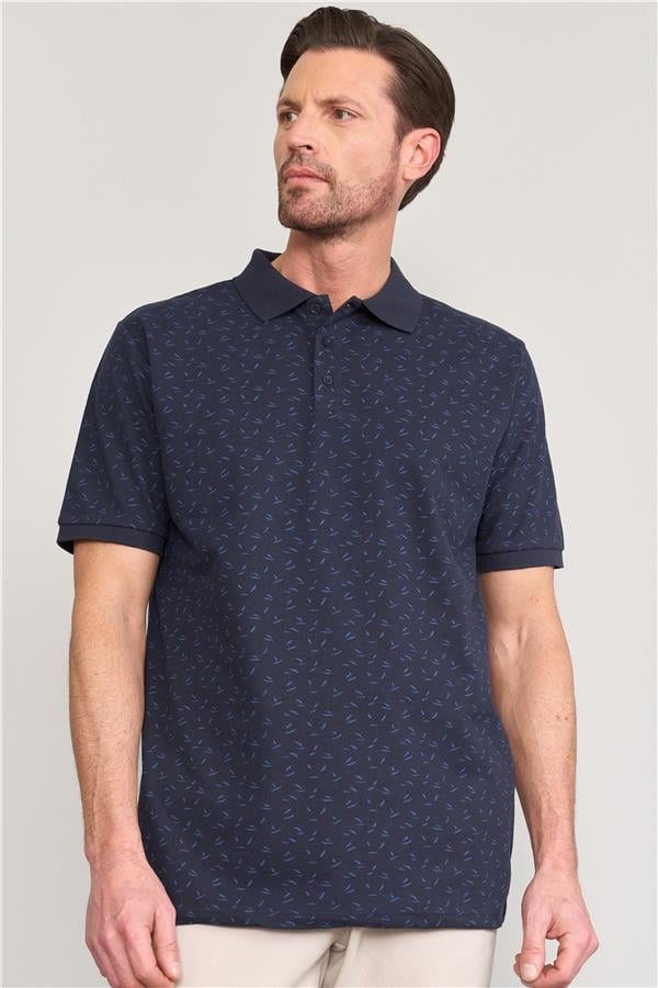 Çetinkaya Mentality 4140 Polo Yaka Rejenere Pike Metraj Baskı Regular T-Shirt Lacivert