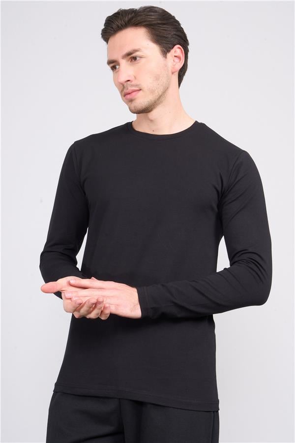 Çetinkaya Mentality 4199 Bisiklet Yaka Uzun Kol Süprem Slimfit Body Siyah