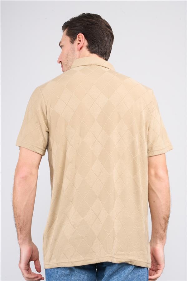 Çetinkaya Mentality 4230 Erkek Polo Yaka Jakarlı İnterlok Regular T-shirt Bej