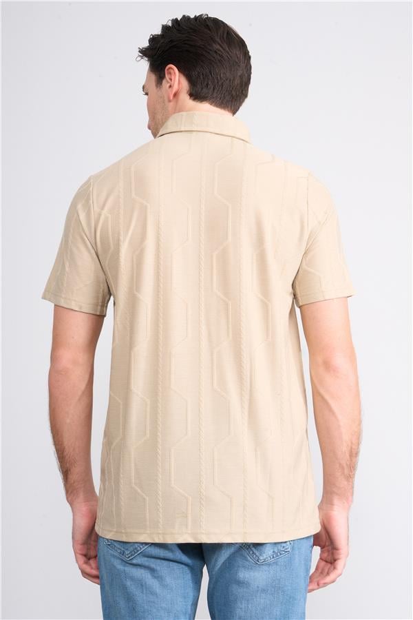 Çetinkaya Mentality 4231 Erkek Polo Yaka Jakarlı İnterlok Regular T-shirt Bej