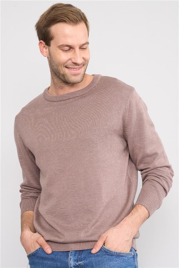 Çetinkaya Mentality 5190 Erkek Bisiklet Yaka %100 Cotton Triko Kazak Vizonmelanj