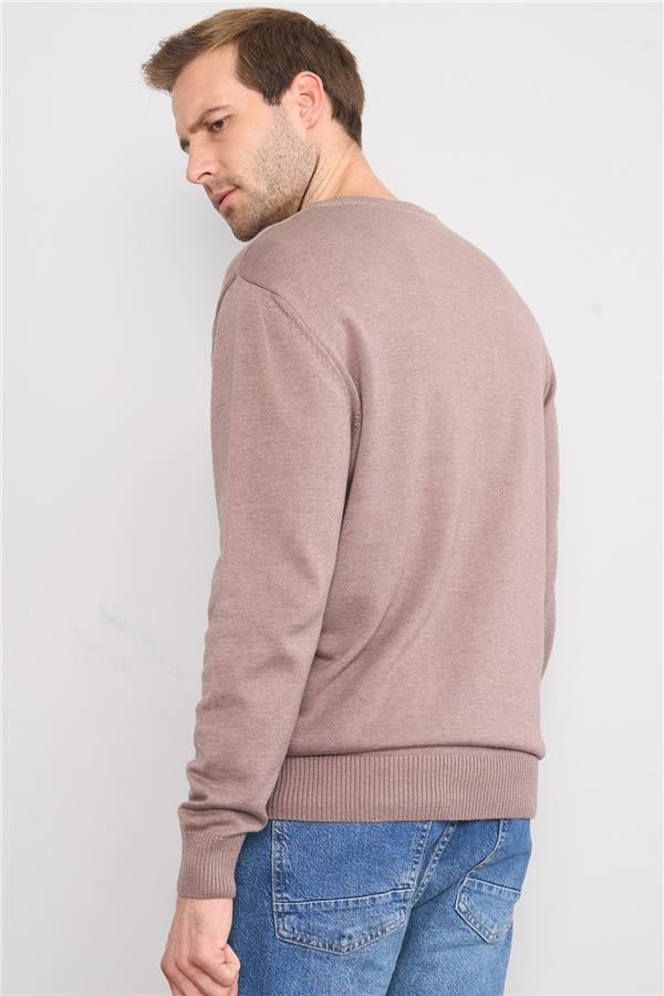 Çetinkaya Mentality 5190 Erkek Bisiklet Yaka %100 Cotton Triko Kazak Vizonmelanj