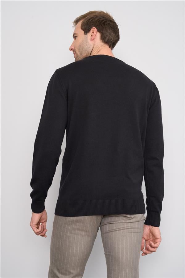 Çetinkaya Mentality 5190 Erkek Bisiklet Yaka %100 Cotton Triko Kazak Siyah