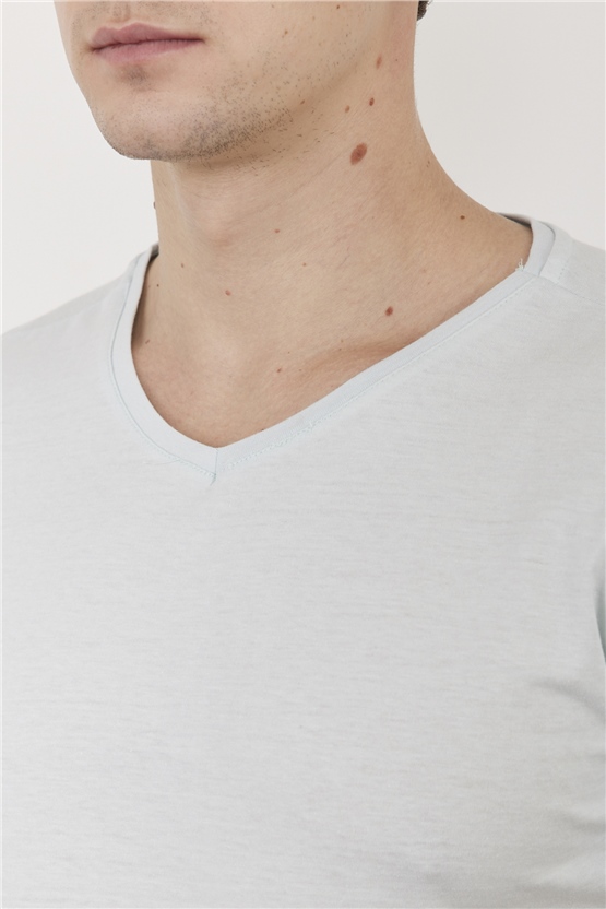 Çetinkaya Mentality V Yaka Açık Basic Çağla T-shirt