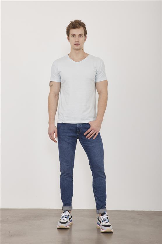 Çetinkaya Mentality V Yaka Açık Basic Çağla T-shirt