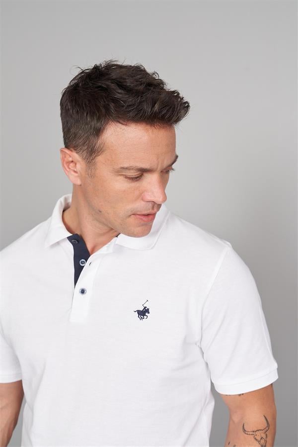 Chester Polo 3047-L Erkek Polo Yaka Penye Pike T-shirt Beyaz