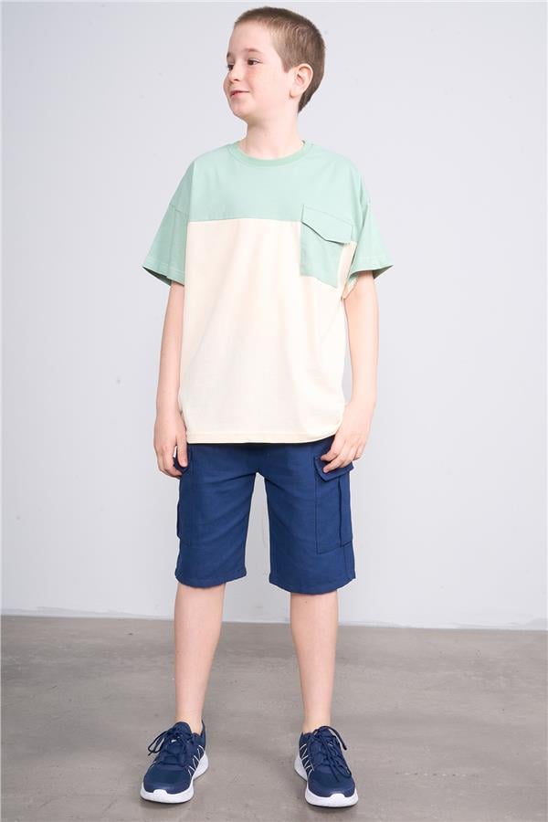 Chester Polo 32416 Erkek Çocuk Penye Cepli Bisiklet Yaka  T-shirt 4-12 Yaş Koyu Krem