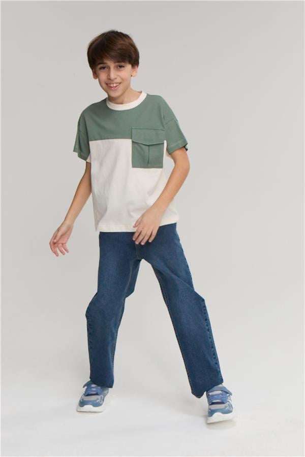 Chester Polo 32416 Erkek Çocuk Penye Cepli Bisiklet Yaka  T-shirt 4-12 Yaş Koyu Krem