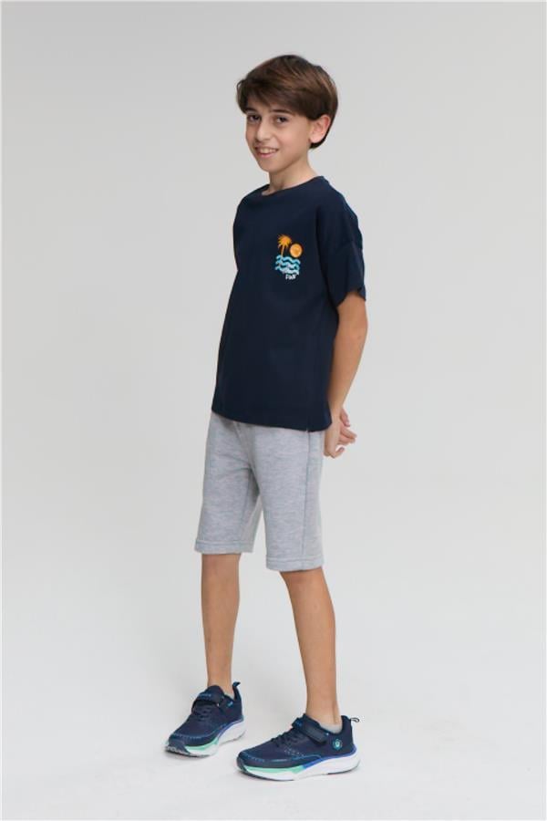 Chester Polo 32417 Erkek Çocuk Penye Baskılı  Bisiklet Yaka  T-shirt 4-12 Yaş Lacivert