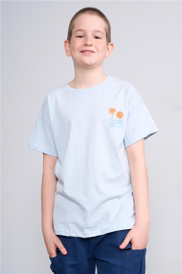 Chester Polo 32417 Erkek Çocuk Penye Baskılı  Bisiklet Yaka  T-shirt 4-12 Yaş Açık Mavi