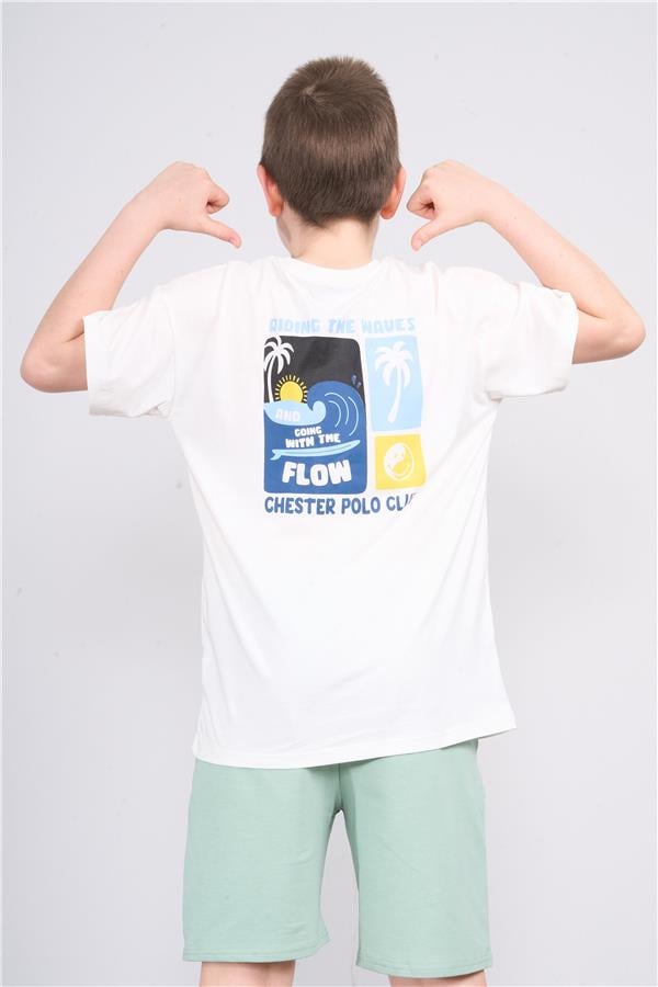Chester Polo 32421 Erkek Çocuk Penye Baskılı  Bisiklet Yaka  T-shirt 4-12 Yaş Krem