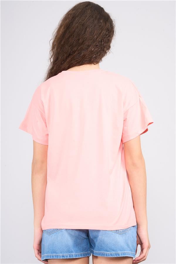 Chester Polo 32468 Kız Çocuk Penye Baskılı Bisiklet Yaka T-shirt 4-12 Yaş Kayısı