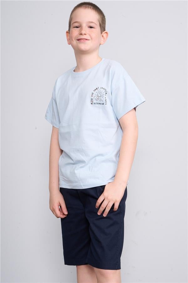 Chester Polo 32477 Erkek Çocuk Penye Baskılı Bisiklet Yaka T-shirt 4-12 Yaş Turkuaz