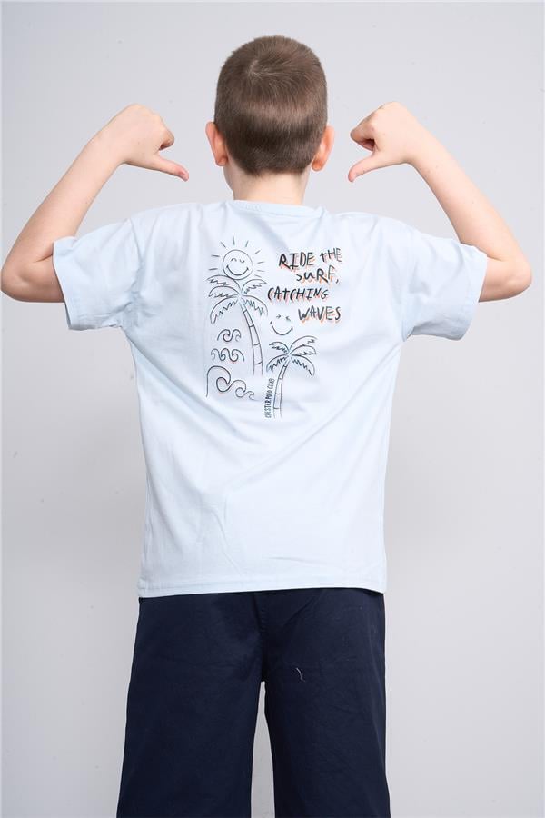 Chester Polo 32477 Erkek Çocuk Penye Baskılı Bisiklet Yaka T-shirt 4-12 Yaş Turkuaz