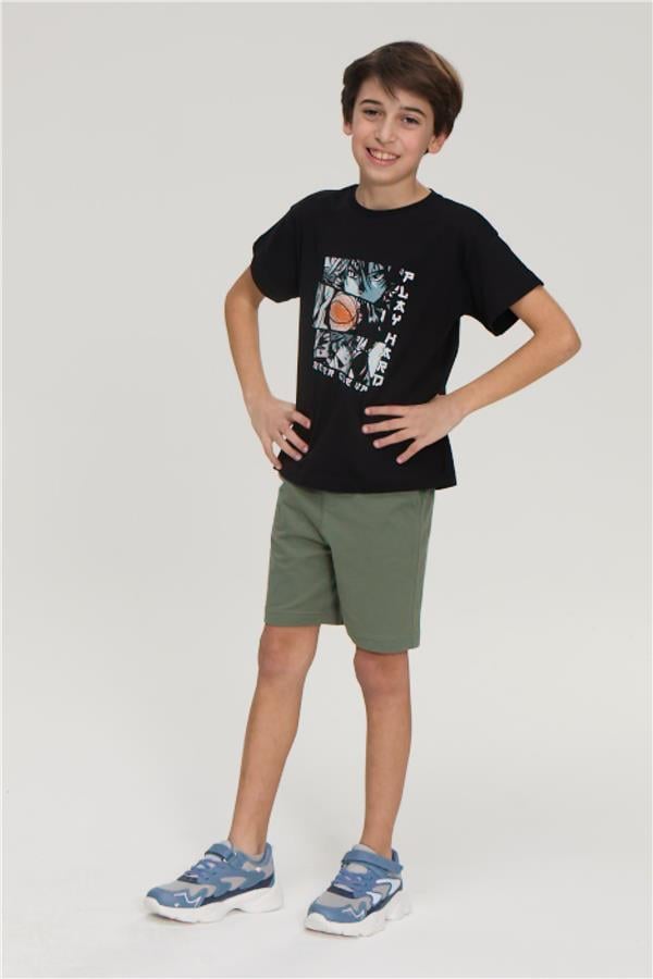 Chester Polo 32494 Erkek Çocuk Penye Baskılı Bisiklet Yaka T-shirt 4-12 Yaş Siyah