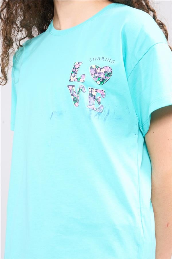 Chester Polo 32555 Kız Çocuk Penye Baskılı Bisiklet Yaka T-shirt 4-12 Yaş Sudaki Huşu