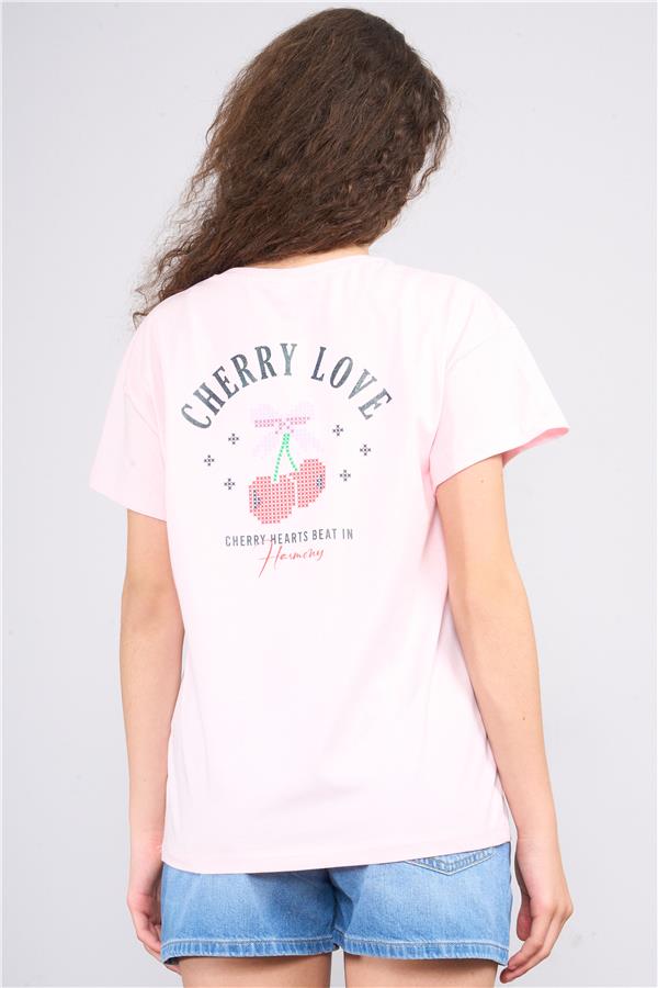 Chester Polo 32556 Kız Çocuk Penye Baskılı Bisiklet Yaka T-shirt 4-12 Yaş Şerbet Pembe