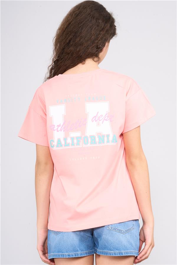 Chester Polo 32558 Kız Çocuk Penye Baskılı Bisiklet Yaka T-shirt 4-12 Yaş Açık Somon