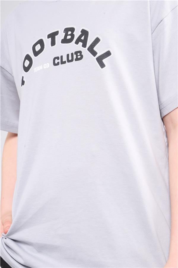 Chester Polo 32565 Erkek Çocuk Penye Baskılı Bisiklet Yaka T-shirt 4-12 Yaş Boyalı Gri