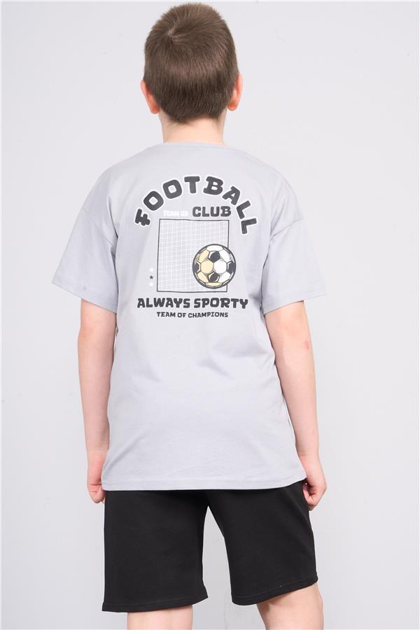 Chester Polo 32565 Erkek Çocuk Penye Baskılı Bisiklet Yaka T-shirt 4-12 Yaş Boyalı Gri