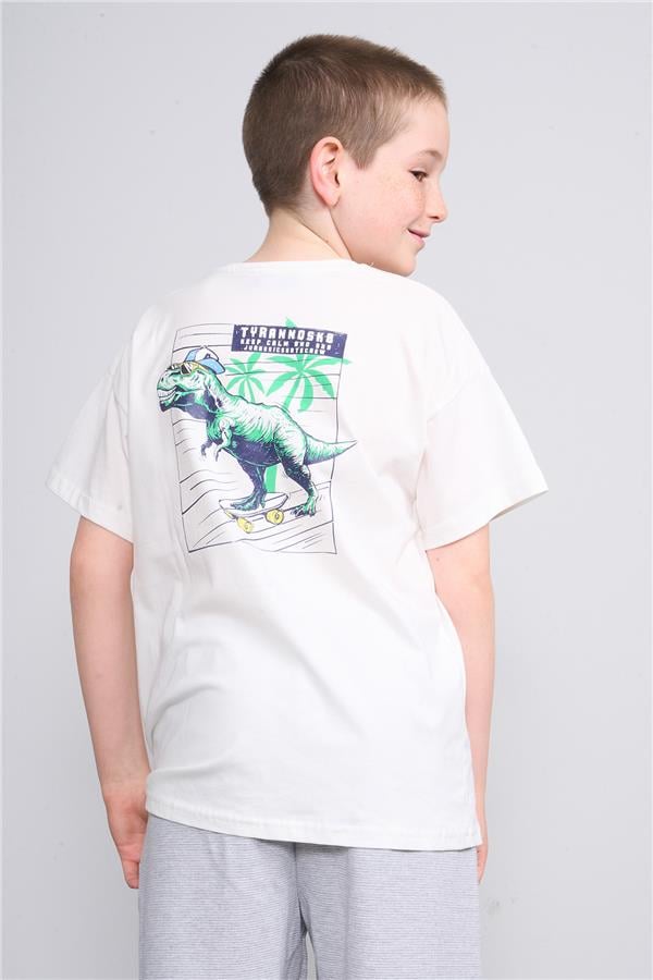 Chester Polo 32569 Erkek Çocuk Penye Baskılı Bisiklet Yaka T-shirt 4-12 Yaş Ekru
