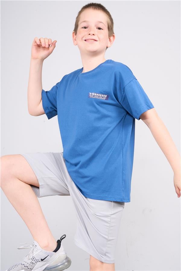 Chester Polo 32569 Erkek Çocuk Penye Baskılı Bisiklet Yaka T-shirt 4-12 Yaş İndigo