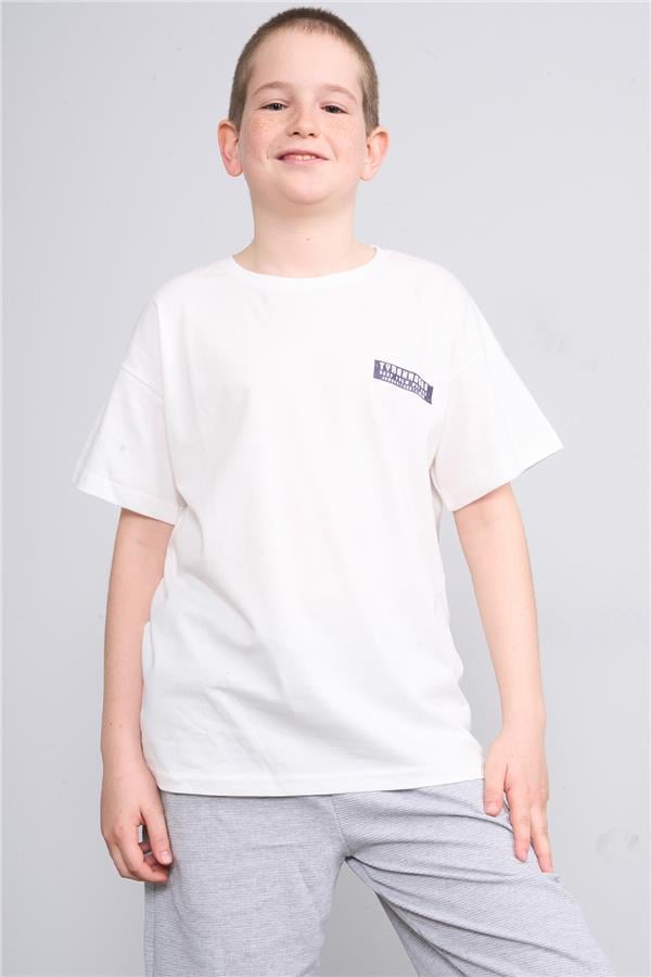 Chester Polo 32569 Erkek Çocuk Penye Baskılı Bisiklet Yaka T-shirt 4-12 Yaş Ekru