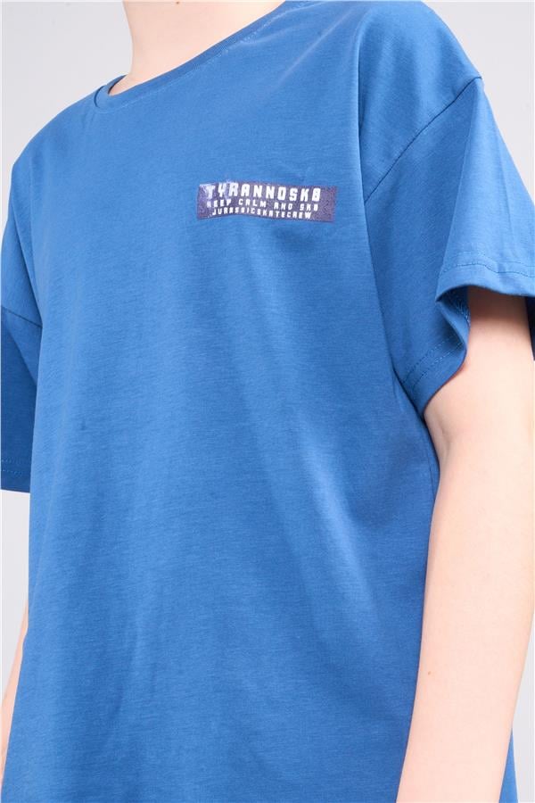 Chester Polo 32569 Erkek Çocuk Penye Baskılı Bisiklet Yaka T-shirt 4-12 Yaş İndigo