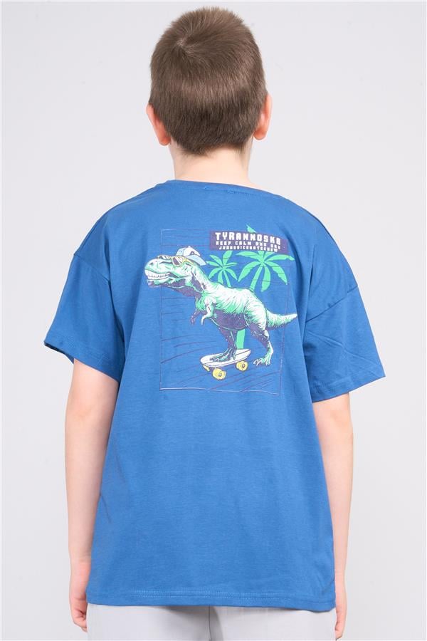 Chester Polo 32569 Erkek Çocuk Penye Baskılı Bisiklet Yaka T-shirt 4-12 Yaş İndigo
