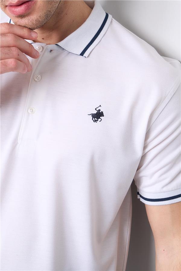 Chester Polo 3953 Erkek Polo Yaka 30/1 Pike T-shirt Beyaz