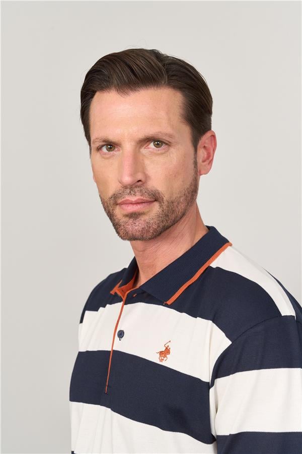 Chester Polo 4111 Erkek Polo Yaka 30/1 Ringelli Pike T-shirt Lacivert-Beyaz