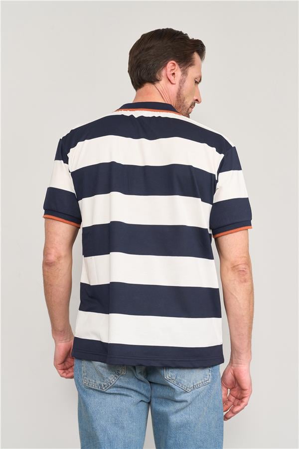 Chester Polo 4111 Erkek Polo Yaka 30/1 Ringelli Pike T-shirt Lacivert-Beyaz