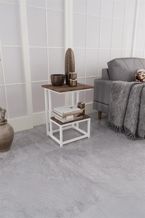 Deconode Authentic 2 Katlı Yan Sehpa Beyaz-Kahverengi DN1040BK
