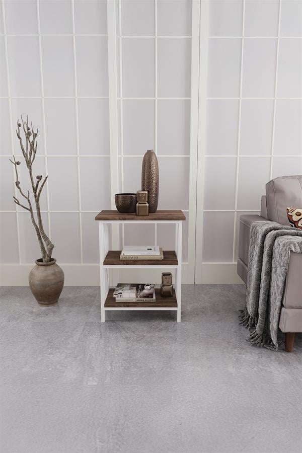 Deconode Classy Yan Sehpa Beyaz-Kahverengi DN1048BK