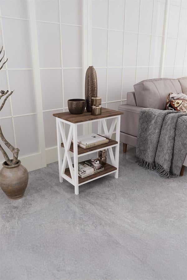 Deconode Classy Yan Sehpa Beyaz-Kahverengi DN1048BK