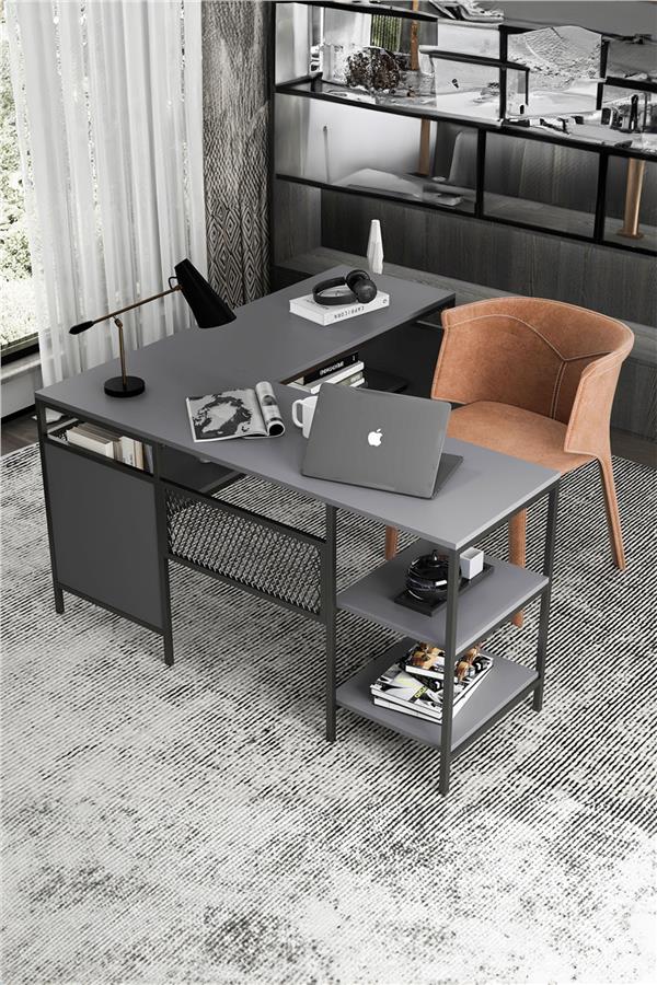 Deconode Deluxe Köşe Çalışma Masası Antrasit DN1122A