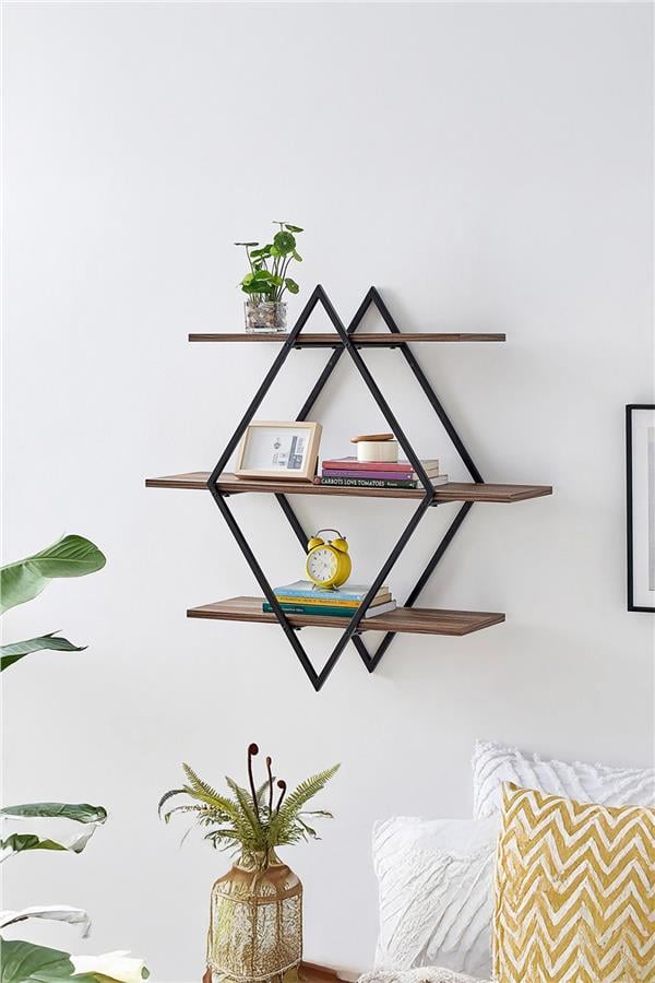Deconode Diamond Duvar Rafı Siyah-Kahverengi DN1123SK