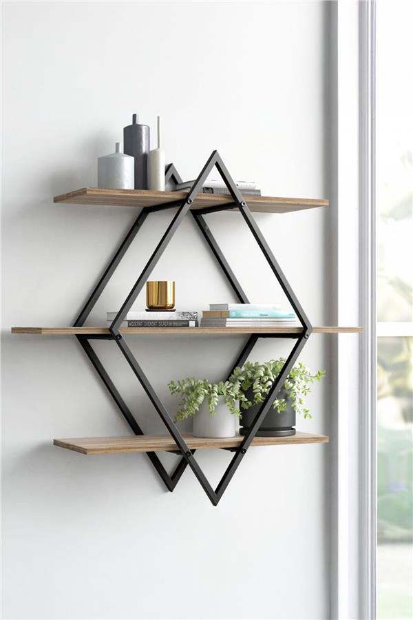 Deconode Diamond Duvar Rafı Siyah-Kahverengi DN1123SK