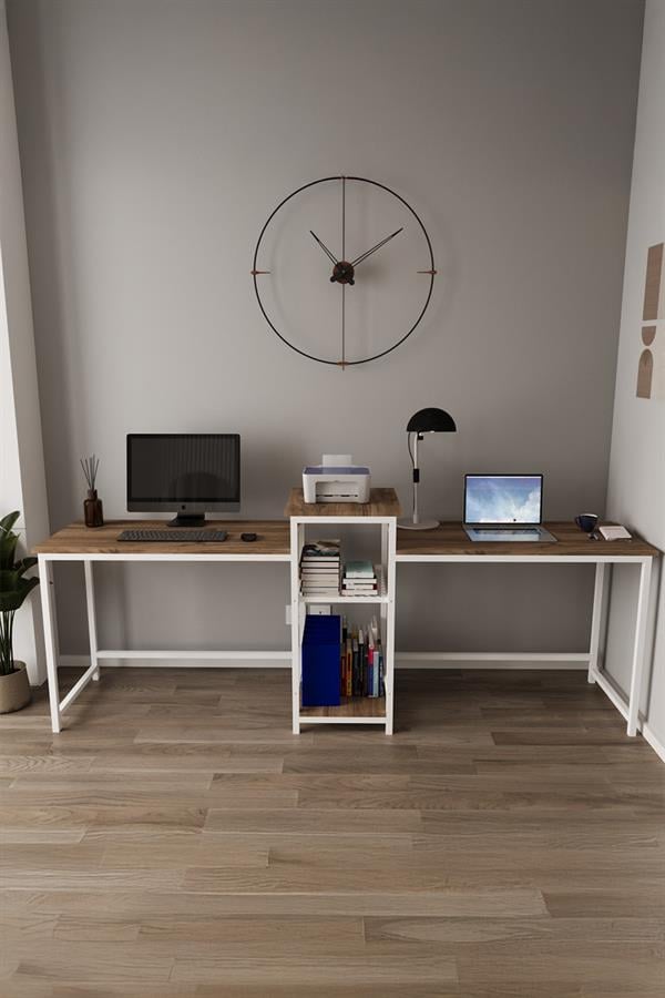 Deconode Duodesk 2 Kişilik Çalışma Masası Beyaz-Kahverengi DN1144BK