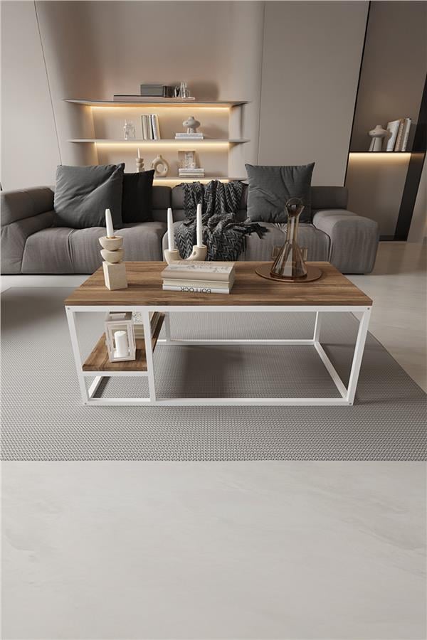 Deconode Octavio Orta Sehpa Beyaz-Kahverengi DN1111BK