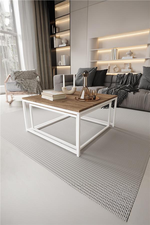 Deconode Prestige 2'li Orta Sehpa Seti Beyaz-Kahverengi DN1116BK