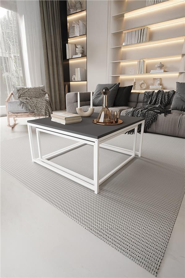 Deconode Prestige 2'li Orta Sehpa Seti Beyaz-Antrasit DN1116BA