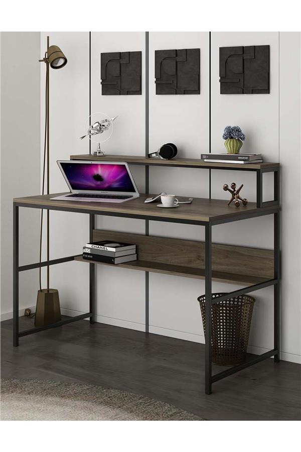 Deconode Trendy Monitör Raflı Çalışma Masası Kahverengi DN1106K