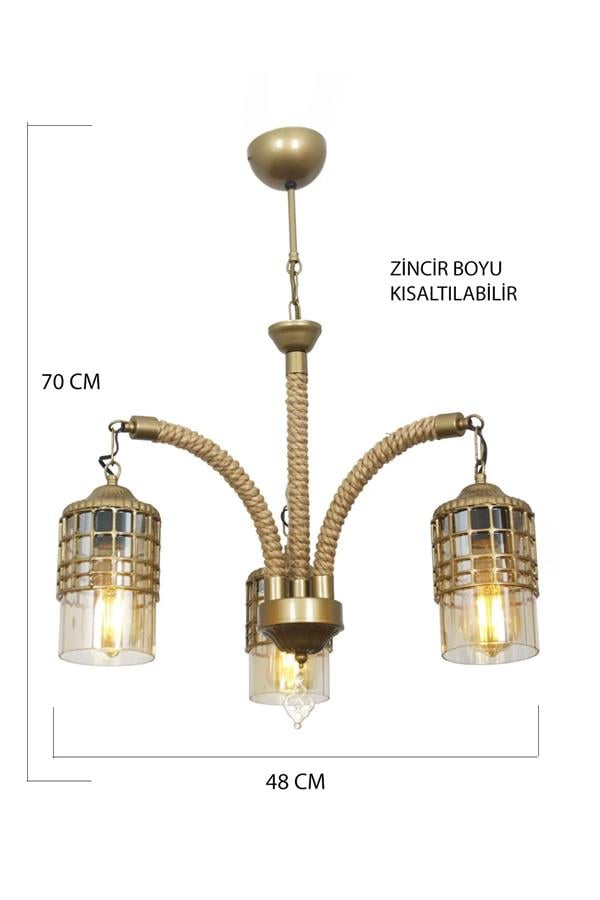 Taşcan Avize Defne 3 Lü Rustik Halatlı Eskitme Kollu Avize