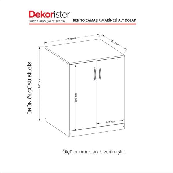 Dekorister Benito Çamaşır Makinesi Alt Dolabı Beyaz