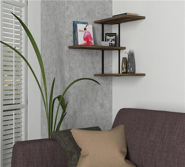 Dekorister Frisbi Köşe Duvar Rafı Ceviz